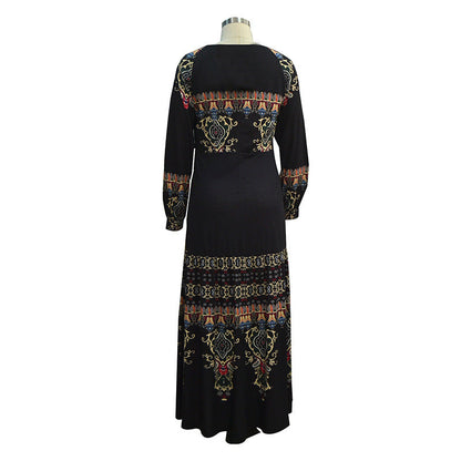 Vintage Print Long Sleeved Prairie Maxi Dress