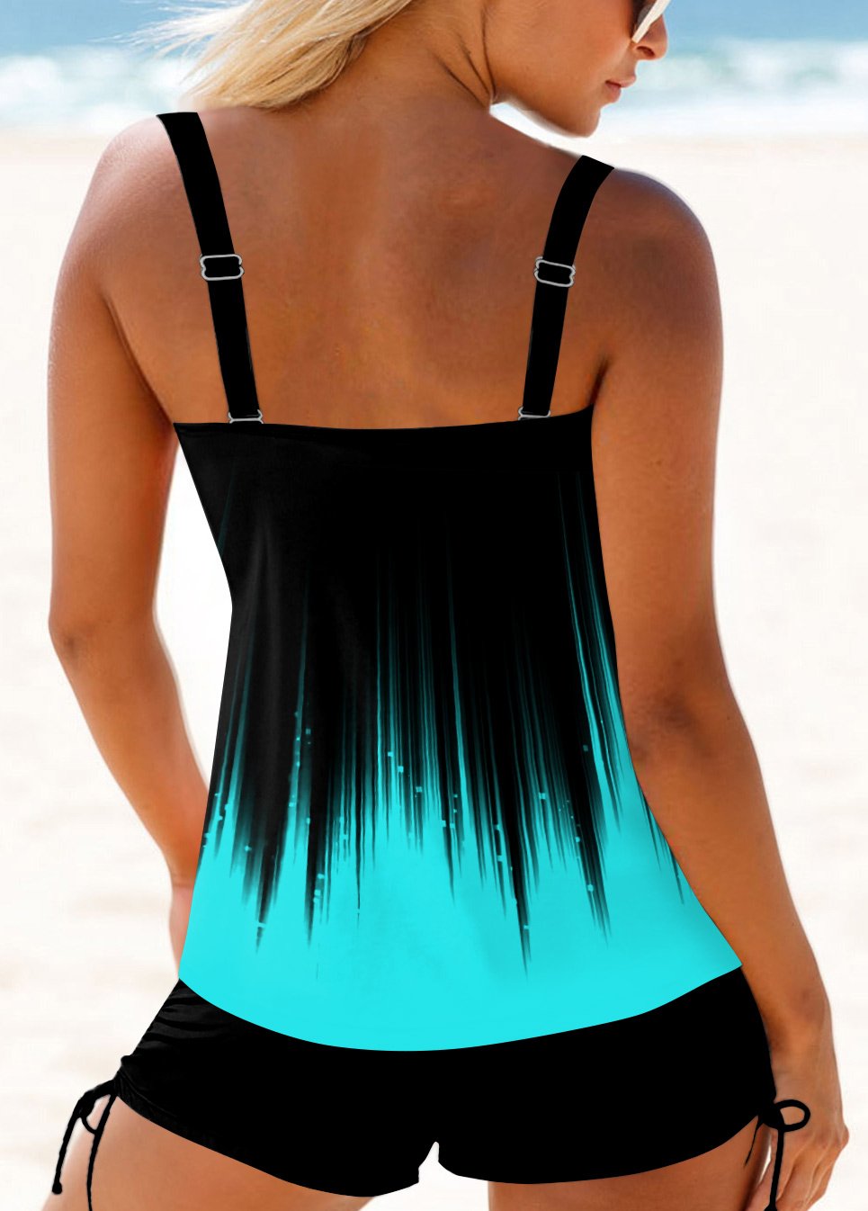 Ombre Cross Front Wide Strap Tankini Set