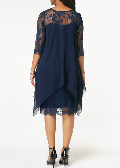 Three Quarter Sleeve Chiffon Overlay Lace Dress