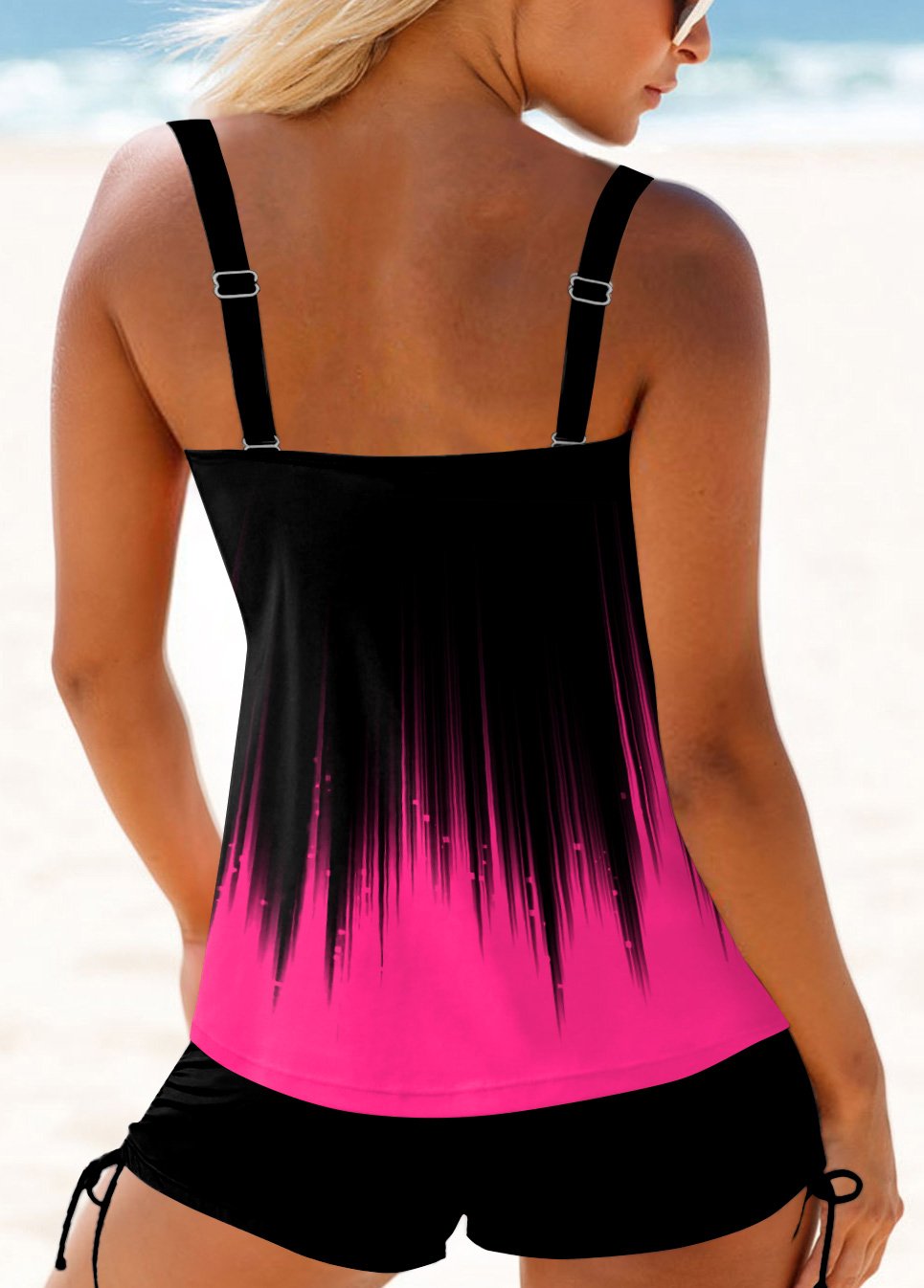 Ombre Cross Front Wide Strap Tankini Set