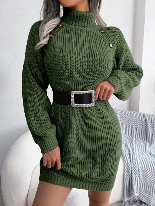 Casual Buttons High Collar Sweater Dress