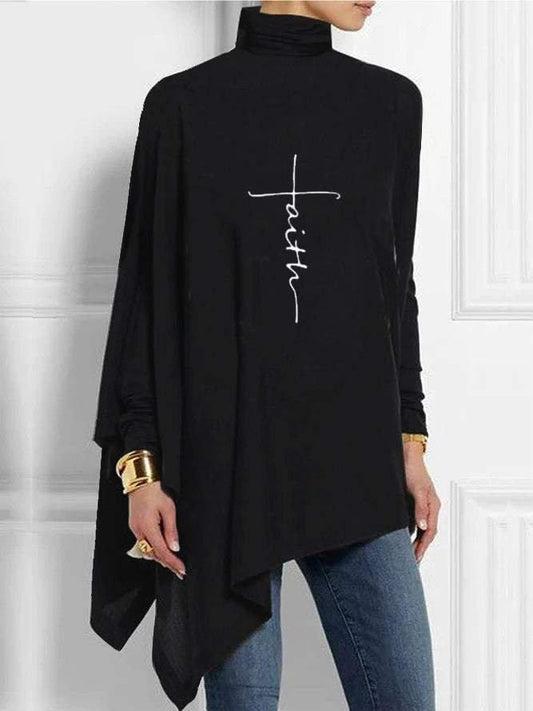 High Neck Long Sleeve Printed T-Shirt