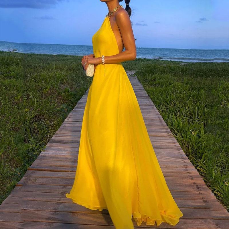 Sleeveless Halter Gown Maxi Dress