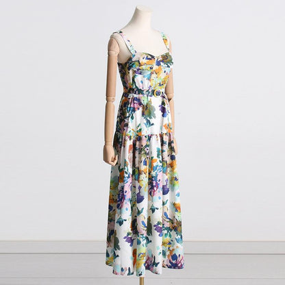 Vintage Printed Strap Midi Dress