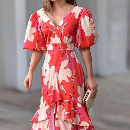 Elegant V-Neck Printed Dress