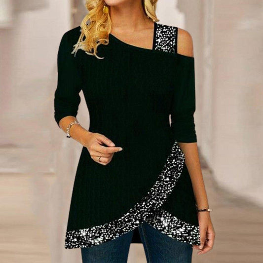 Sequined Off Shoulder Long Sleeve Top