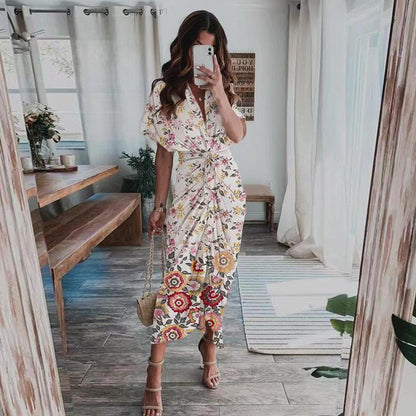 Bohemian Print Short Sleeve Dress