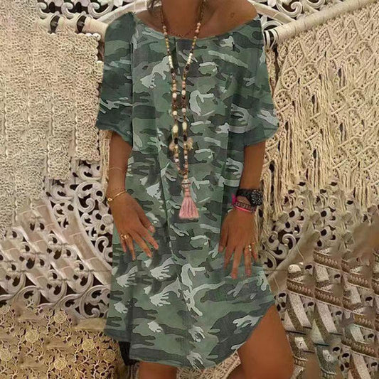 Casual Camouflage Print Mini Dress