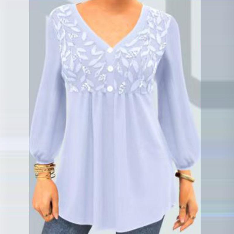 Light Purple Print V-Neck Puff Sleeve Top