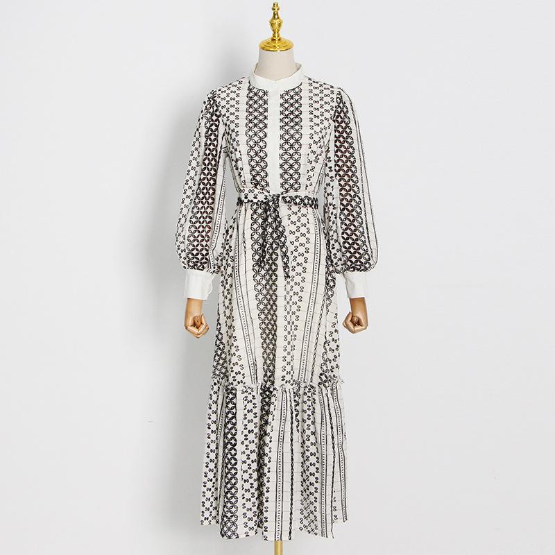 Embroidered lantern sleeve dress