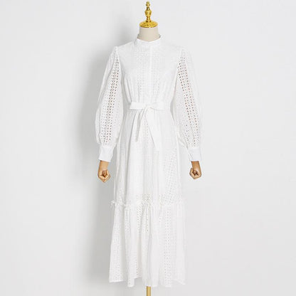 Embroidered lantern sleeve dress