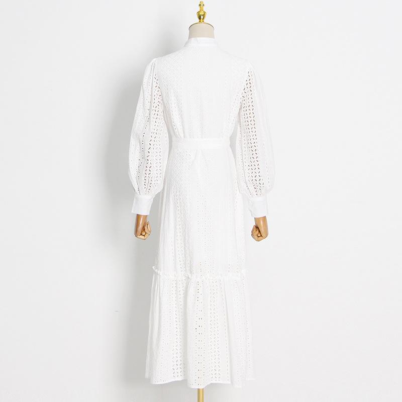 Embroidered lantern sleeve dress