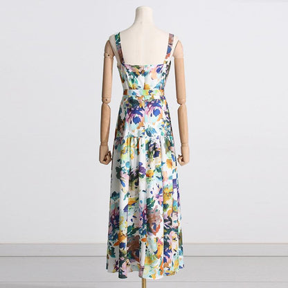 Vintage Printed Strap Midi Dress