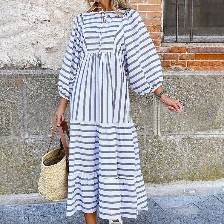 Striped Print Puff Sleeve Dress