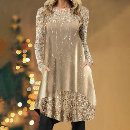 Champagne Ethnic Sequin Panel Dress