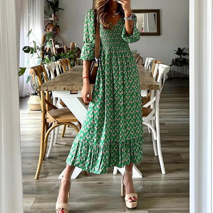 Green Print Panel Dress