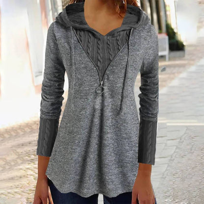 Gray Paneled Long Sleeve Knit Hoodie