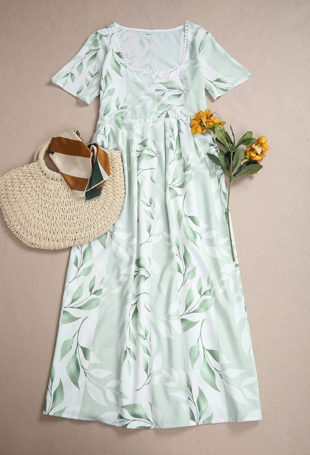 Green Garden Stroll Striped Color Block Midi Dress