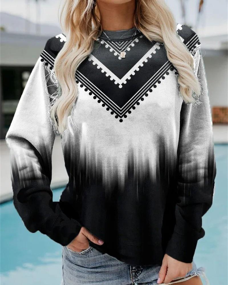 Black and White Tie-Dye Print Crew Neck Sweatshirt