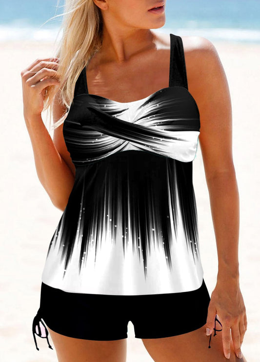 Ombre Cross Front Wide Strap Tankini Set