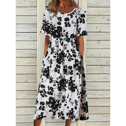 Black Floral Chic Printed Midi Dress