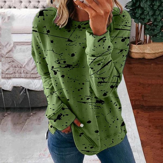 Women Long Sleeve Scoop Neck Polka Dot Graphic Top