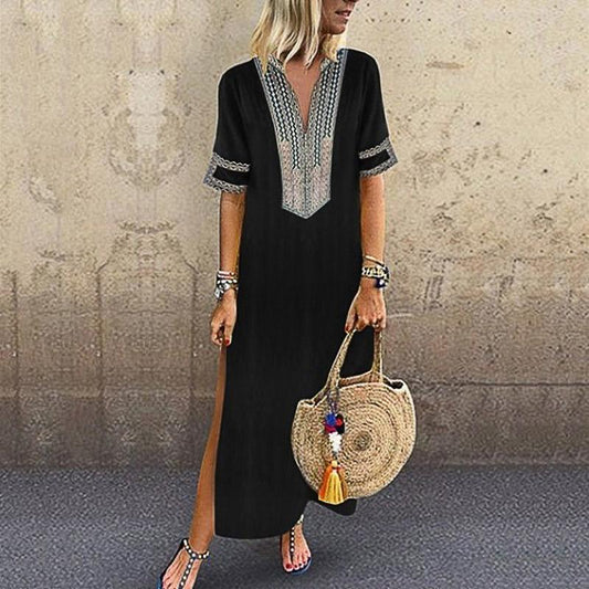 Stylish Print Short Sleeve Maxi Dress