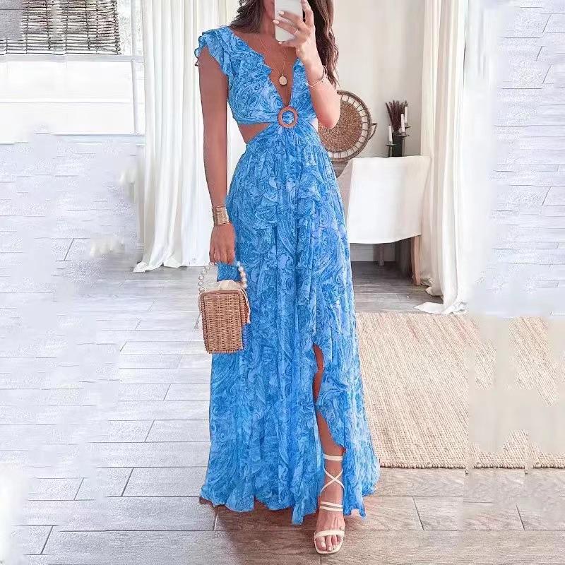 Printed Lace Ruched Sleeve Dress