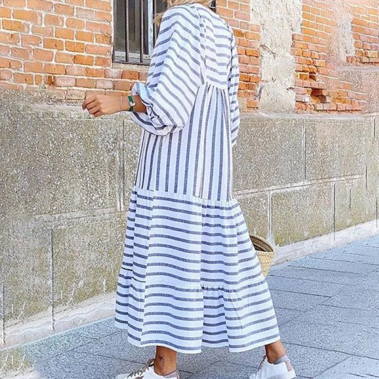 Striped Print Puff Sleeve Dress