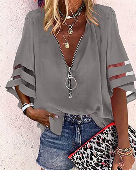 Solid Chiffon Mid-sleeve Oversized Top