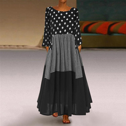 Casual Polka Dots Cotton-Blend Long Sleeve Casual Dress