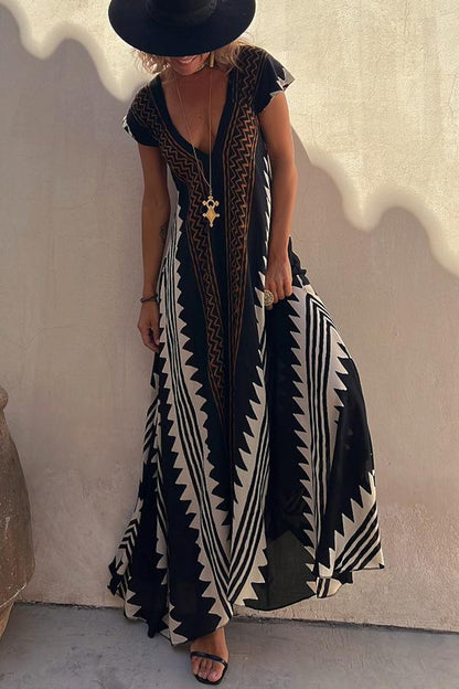 BEACH DATES ETHNIC PRINT A-LINE MAXI DRESS