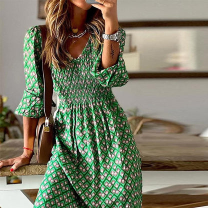 Green Print Panel Dress