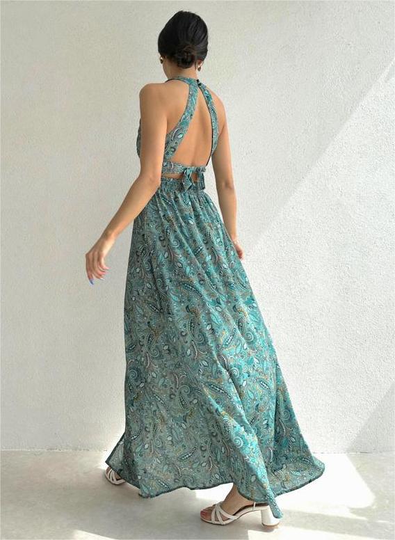 Lace Halterneck Backless Dress