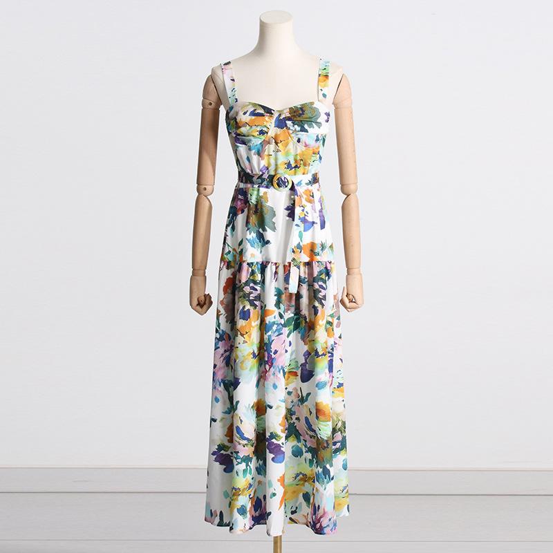 Vintage Printed Strap Midi Dress