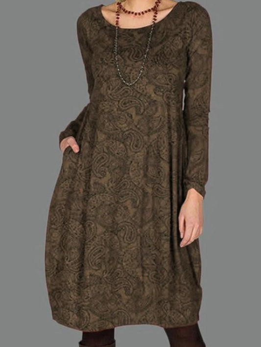 Loose Crew Neck Long Sleeve Dress