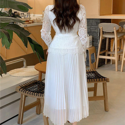 Temperament lace pleated dress