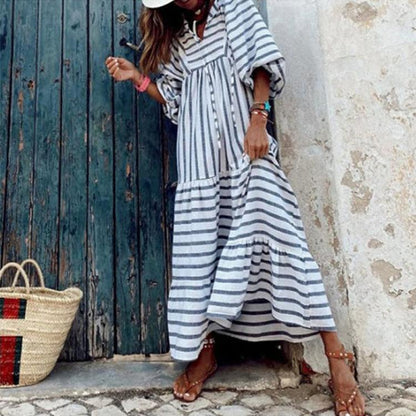 Striped Print Puff Sleeve Dress