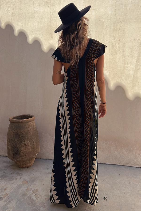 BEACH DATES ETHNIC PRINT A-LINE MAXI DRESS