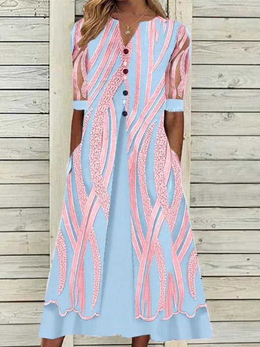 Mesh Blue Printed Short Sleeve Chic Dress