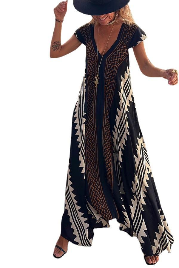 BEACH DATES ETHNIC PRINT A-LINE MAXI DRESS