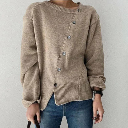 Asymmetrical Button Front Long Sleeve Sweater