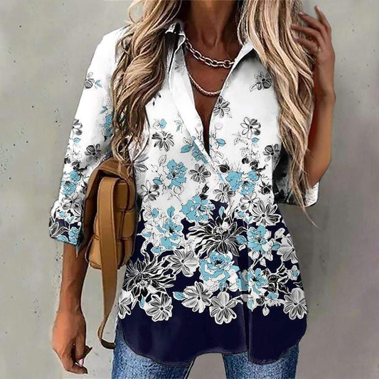 Popular Floral Print Collared Top