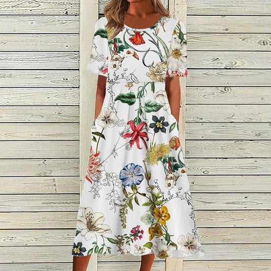 Trendy Short Sleeve Printed Midi Dress