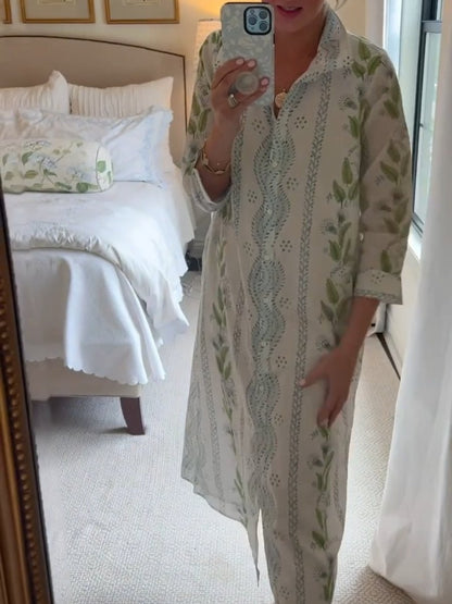 Green Leaf Shirt Dress