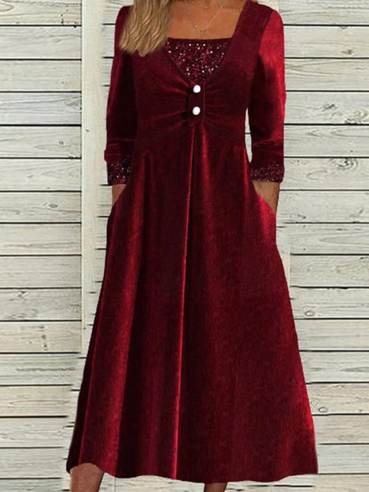 Red Velvet V-Neck Midi Dress