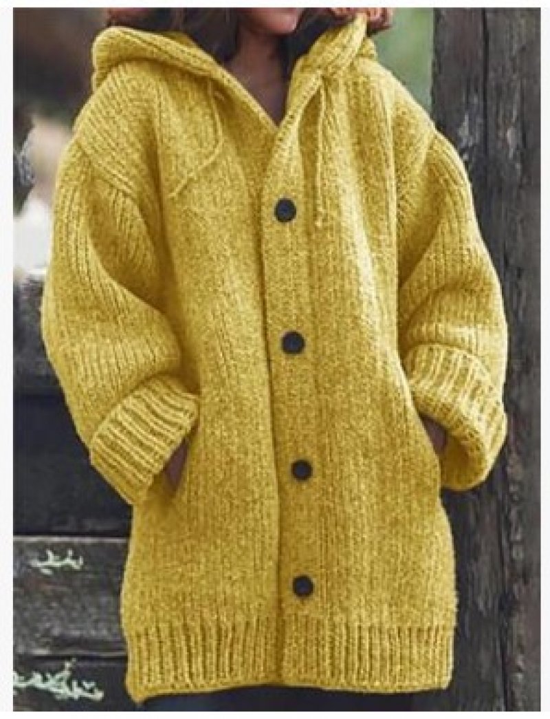 Hooded Button Thick Knit Cardigan