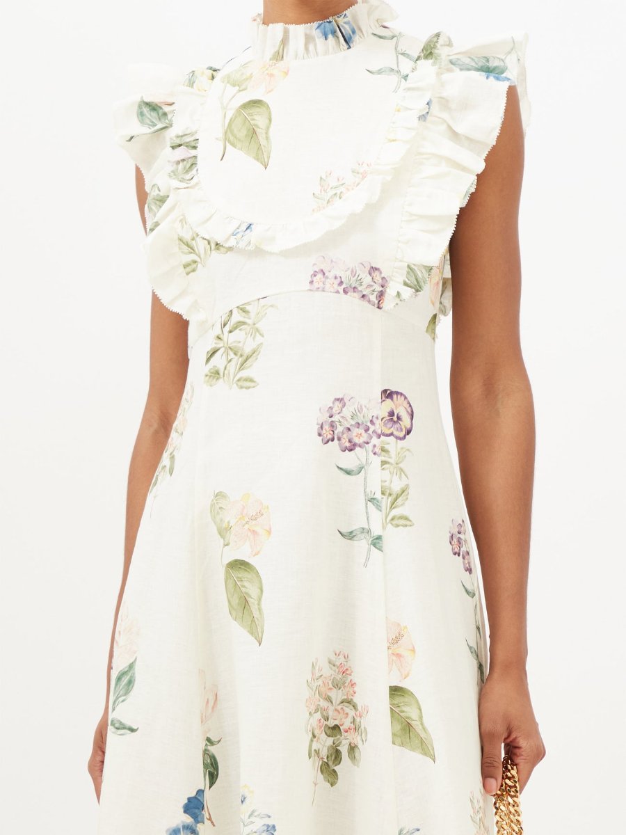 Floral-print Hemp-poplin Midi Dress