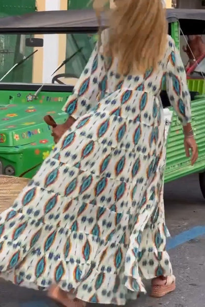 Blue Feather Print Dress